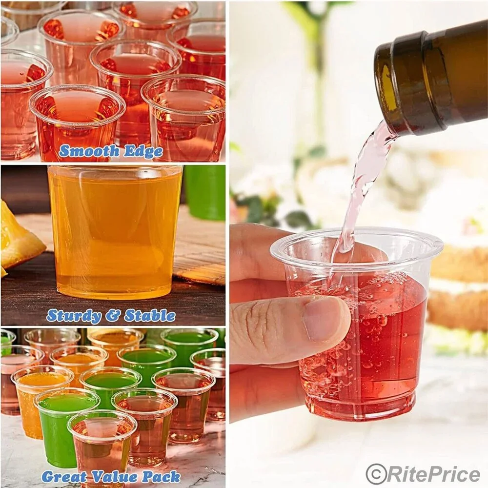 72 PCS Clear Shot Glasses Plastic Disposable Cups Wine Party Catering Bar 2oz